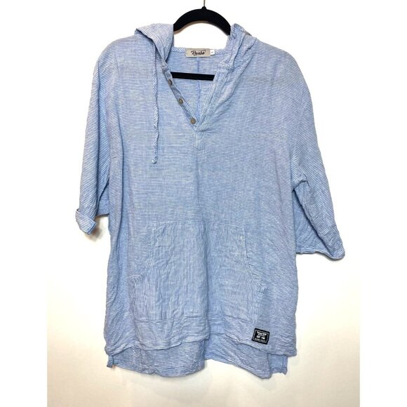 Reverb Pinstripe Lightweight Hoodie Roll Tab Sleeves Front Pocket Size Large - Picture 2 of 10